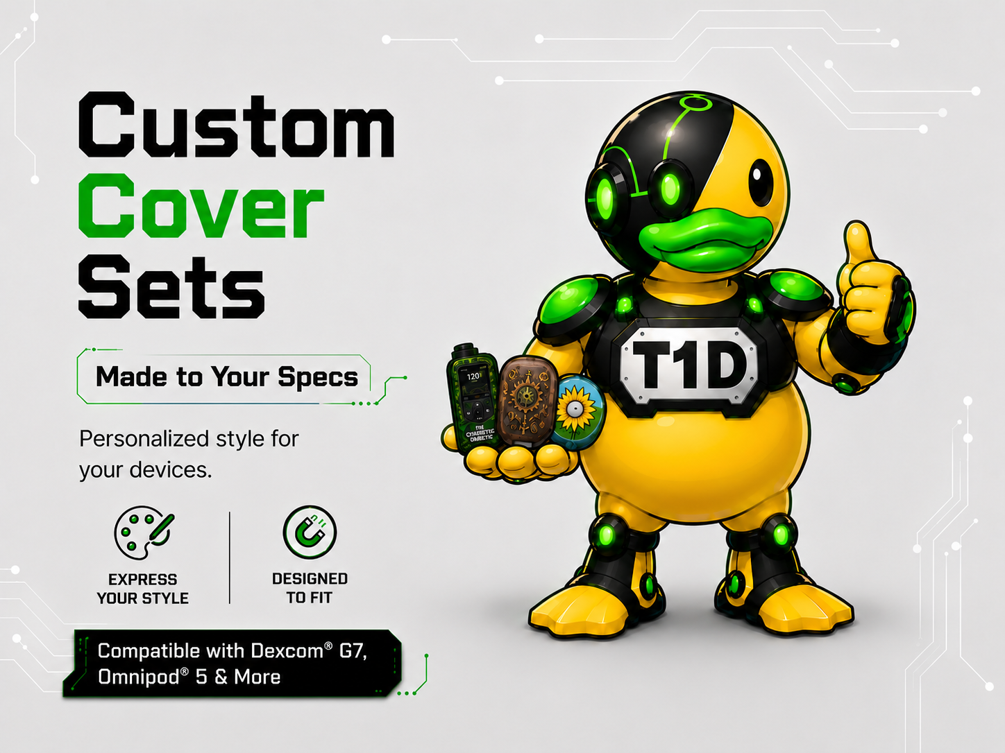 Custom Cover Set (Compatible with Omnipod® , Mobi® and various Dexcom® products)